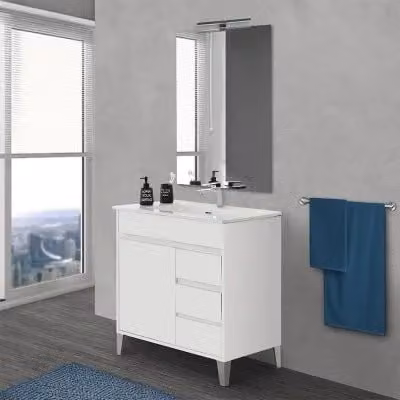 Mobile bagno a terra INBAGNO linea Way bianco lucido con specchio e lavabo