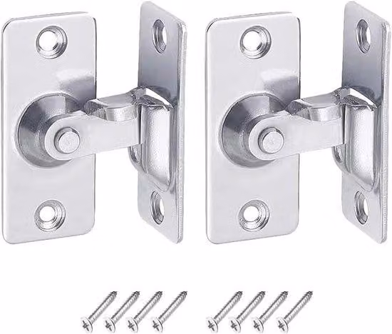 Blocco scorrevole in acciaio inossidabile a 90 gradi - Mini-blocco - Confezione da 2 - Blocco oscillante di sicurezza in acciaio inossidabile - Serratura per porte scorrevoli - Argento - Fermaporte con materiale di fissaggio