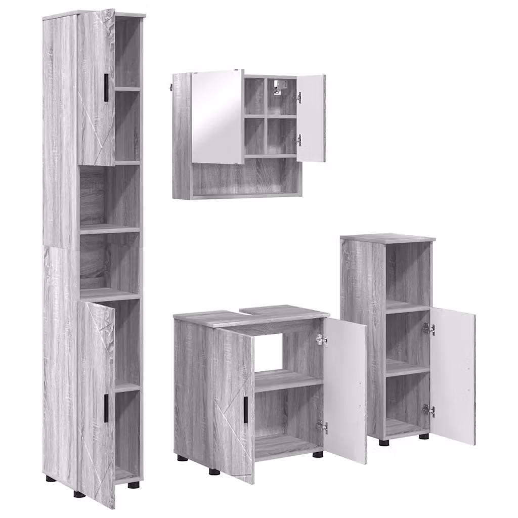 Set di mobili per il bagno vidaXL 4 pezzi Grigio con mobile lavabo, armadietto specchio, colonna e mobile laterale L/P/H: 61 x 35 x 64 cm – 2