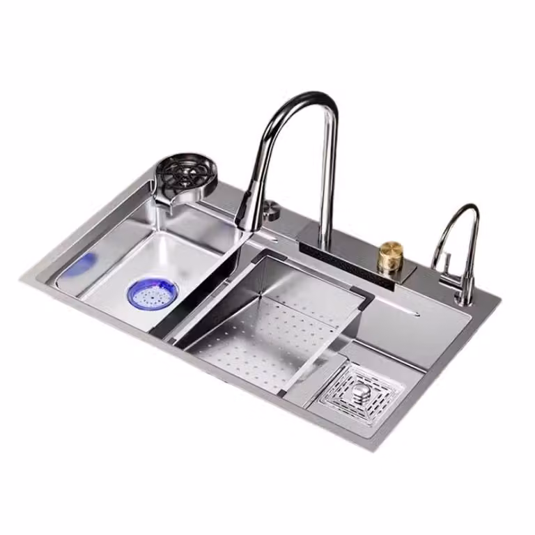 Lavello da cucina in acciaio inox, design a vasca singola, struttura resistente, E9-75x45cm
