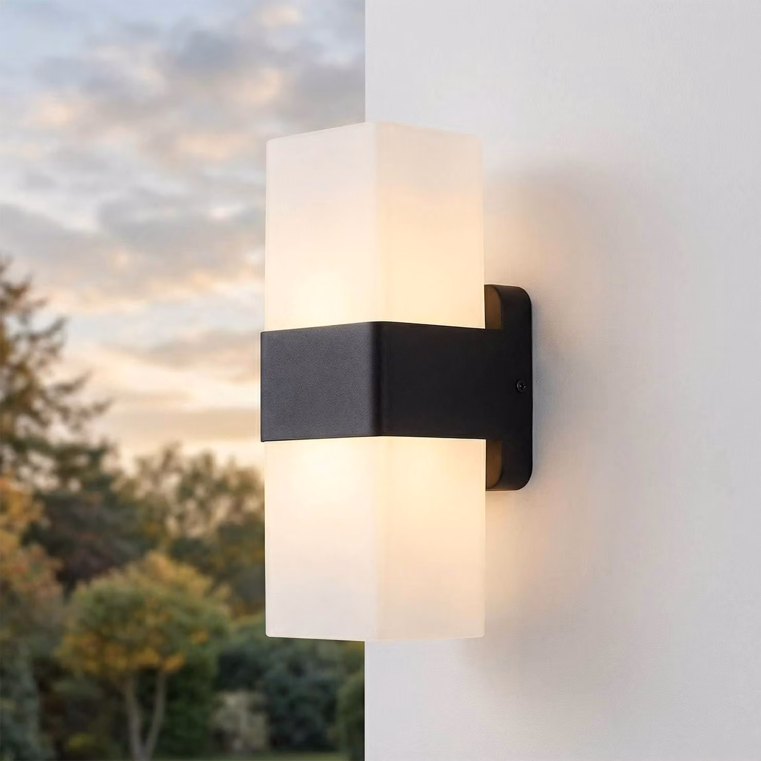 Lampada da parete esterna a LED, modello "up-down", grado di protezione IP44, dimensioni 20,5 cm, forma quadrata, luce bianco caldo (3000 K)