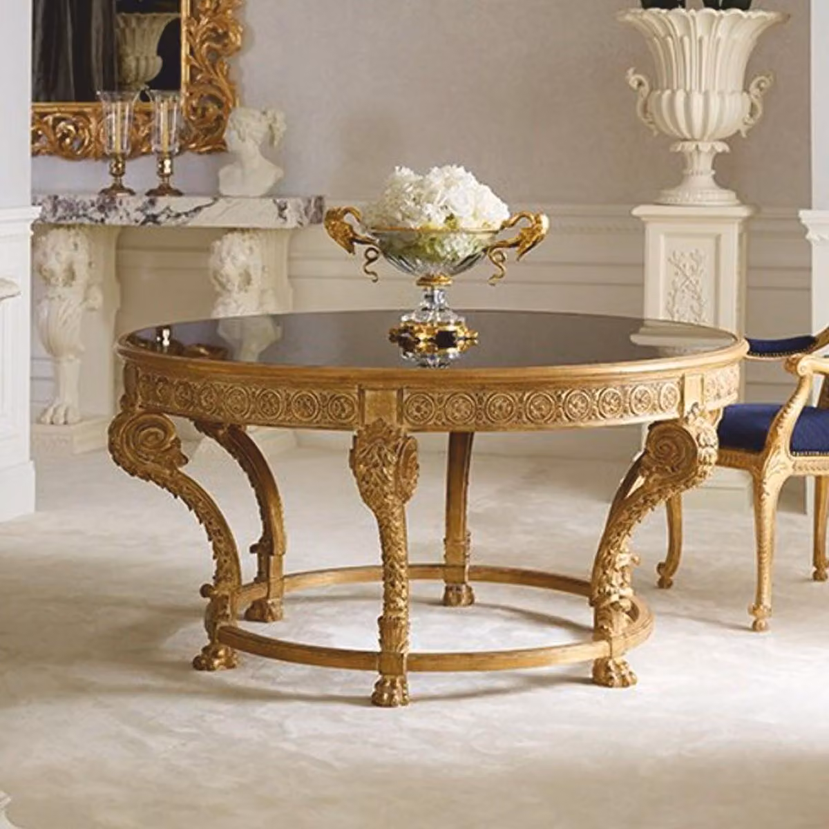 Casa Padrino tavolo da pranzo barocco con piano in vetro colore naturale / nero Ø 142 cm - Italy