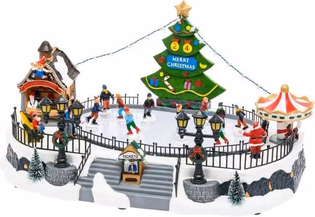 Villaggio di Natale Luna Park con lago multicolore, Altezza: 22 cm