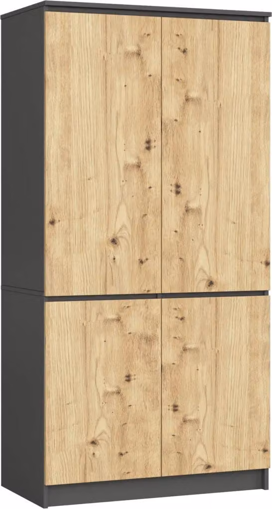 Armadio a quattro ante 90 cm LOTA - grigio / rovere artisan