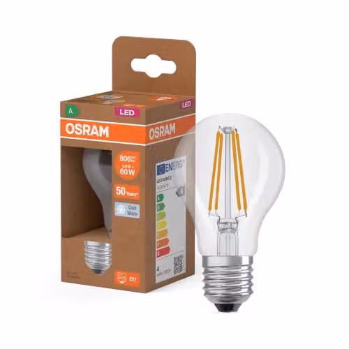 Lampadina LED Osram Classic A60 3,8W Trasparent Luce Fredda 4000k 806lm E27