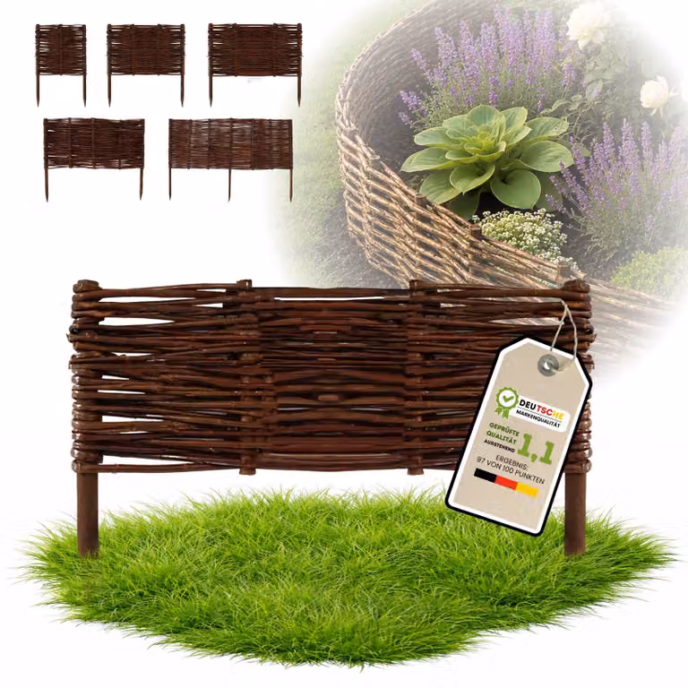 Floranica 1 pezzo Recinzione in vimini 20 cm x 40 cm – Staccionata da giardino intrecciata Palizzata Recinzione naturale Bordo aiuola