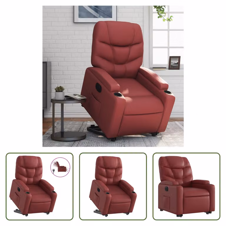 The Living Store Poltrona relax con supporto elettrico in ecopelle rosso vino