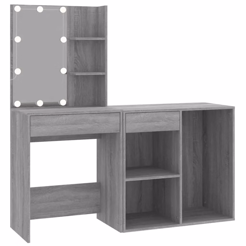 Toeletta con LED e Armadietto vidaXL in Legno Multistrato Grigio Matt L: 140 cm, P: 40 cm, H: 60 cm – 2