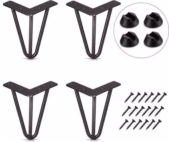 Set da 4 - Gambe da tavolo - Gambe per mobili fai da te da 10 cm - Per tavolino da caffè, tavolo da pranzo, scrivania, nero + protezioni per i piedi e viti