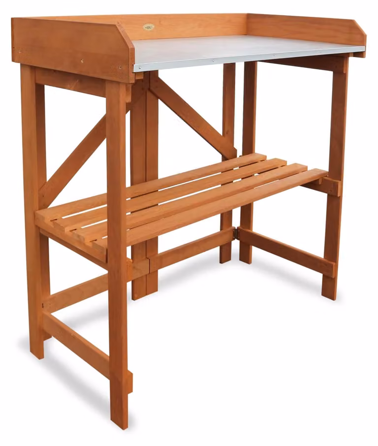 Tavolo per piante pieghevole - Abete hemlock - Robusto piano in metallo - 85 x 44 x 89 cm - Legno  - Ideale per giardino e barbecue