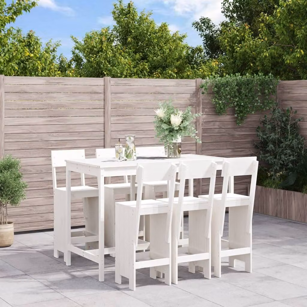 Maison Exclusive - Set Bar da Giardino 7 pz Bianco in Legno Massello di Pino