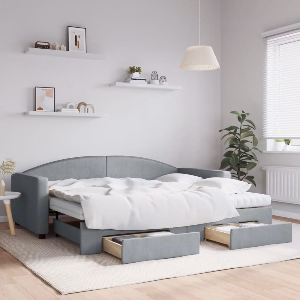 vidaXL Divano Letto con Cassetti in Tessuto Grigio Chiaro L/P/H: 223 x 90 x 100 cm
