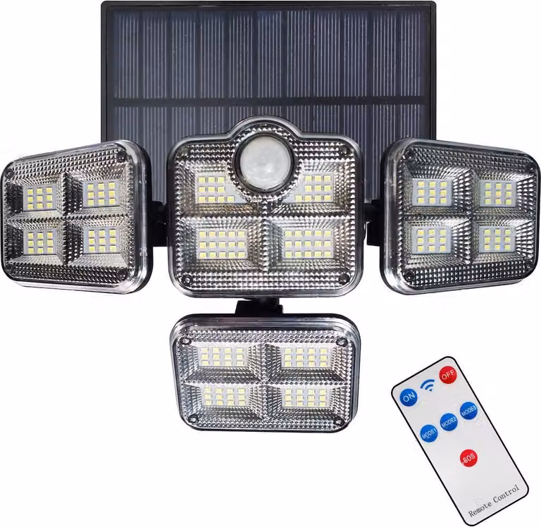 Faretto LED solare Flexi quadruplo 30W 400lm IP44 con rilevatore di movimento e telecomando