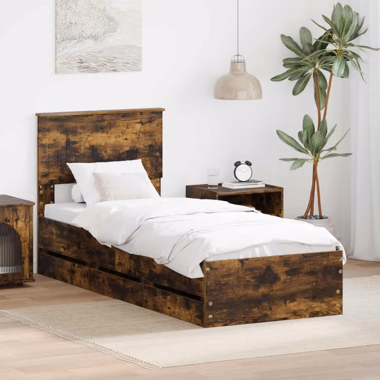 Struttura letto con cassetto vidaXL in legno Rovere fumé marrone L 190 cm x P 75 cm