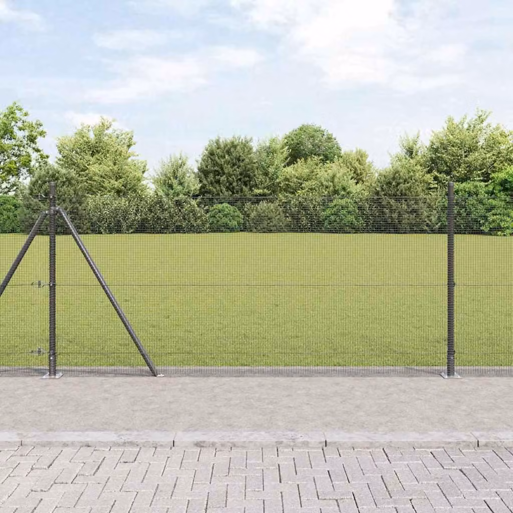 Recinzione in filo metallico saldato con base in cemento, 25 x 1 metro, colore grigio, modello a rete