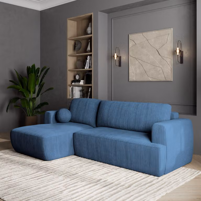Divano angolare Masseno SENTI P L-S con funzione letto a L, divano con box letto, divano da salotto, divano, divano, divano letto, set di divani - blu, POSO 05