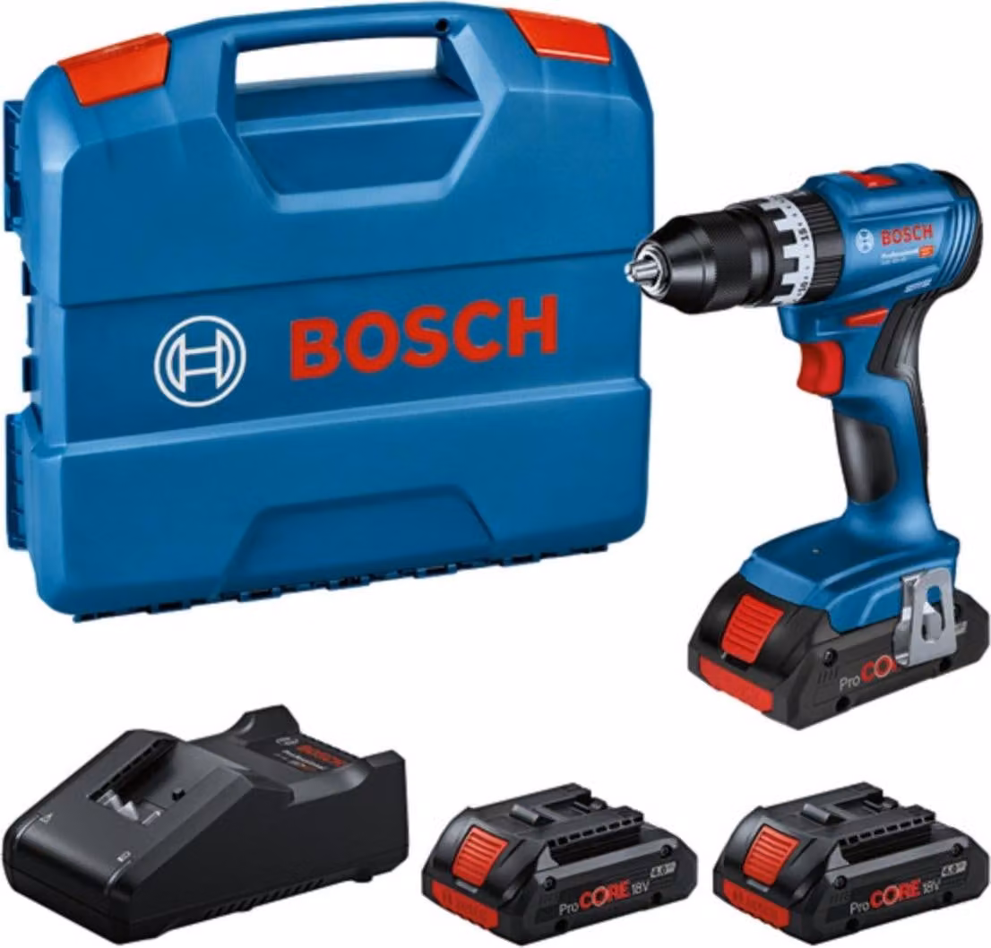 Trapano a percussione a batteria Bosch GSB 18V-45 + 3x batteria ricaricabile 18V 4.0Ah + GAL 18V-40 L-Case