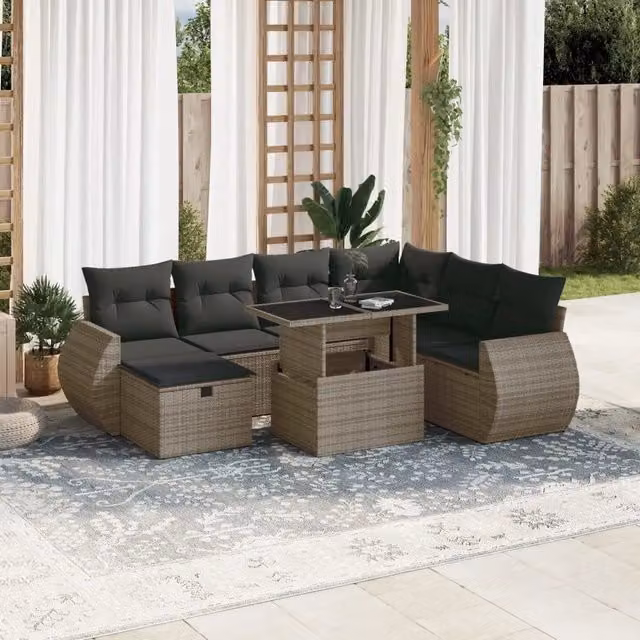 Set Divano da Giardino 8 pz con Cuscini Grigio in Polyrattan 3275160