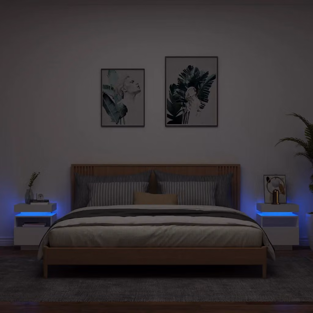 Set di 2 comodini vidaXL con luci LED integrate bianchi L: 40 cm, P: 39 cm, H: 48,5 cm