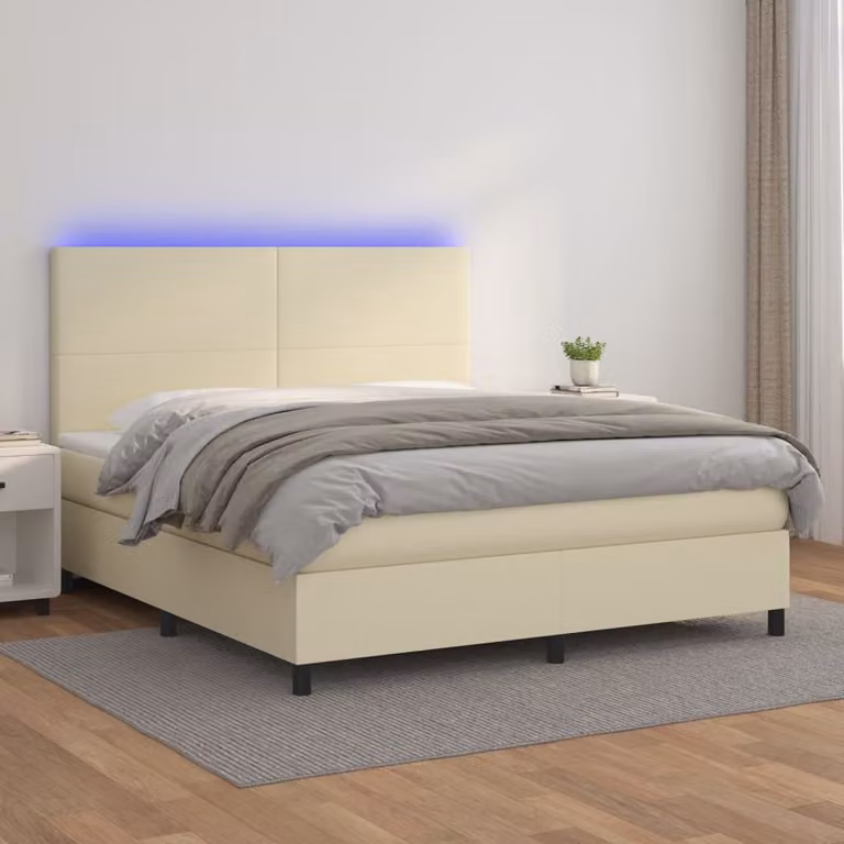 vidaXL Letto Ibrido con Materasso, Illuminazione LED e Porte USB, Beige e Bianco, L/P: 160 x 200 cm