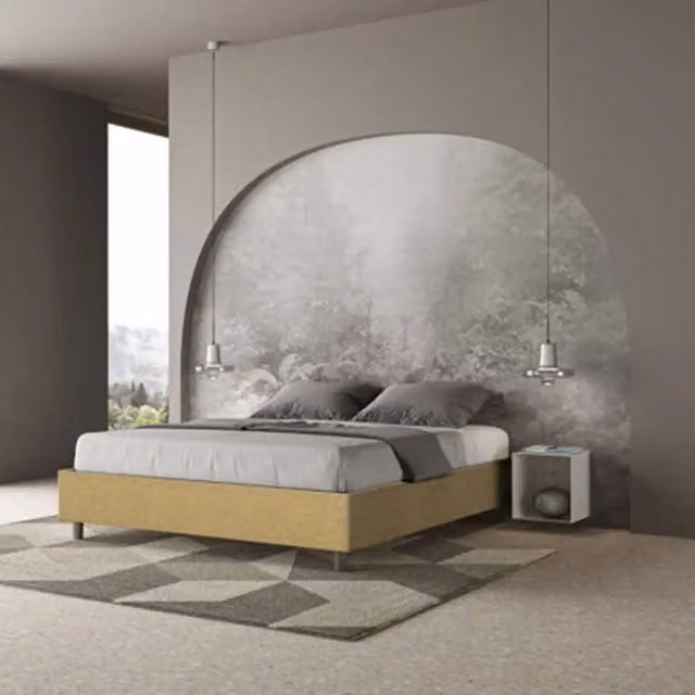 Letto matrimoniale senza rete imbottito 160x190 tessuto Labirinto 6 giallo Azelia