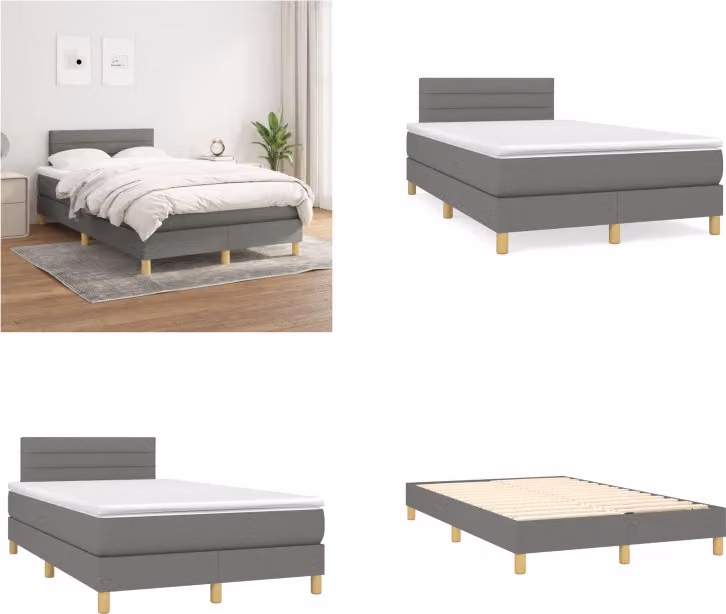 vidaXL Letto boxspring con materasso in tessuto grigio scuro 120x200 cm - Letto boxspring - Boxspringbetten - Bett - Schlafzimmermöbel