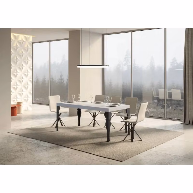 Tavolo allungabile rettangolare Itamoby in stile industrial con piano bianco frassino e telaio in metallo antracite L: 90 cm, P: 160-264 cm – 2