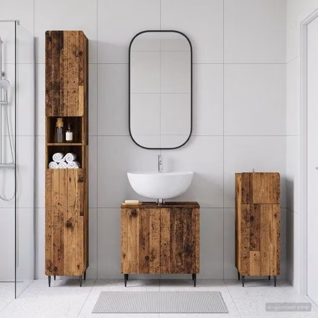 Set di armadietti da bagno in 3 pezzi ZWOLLE Legno antico 3417844