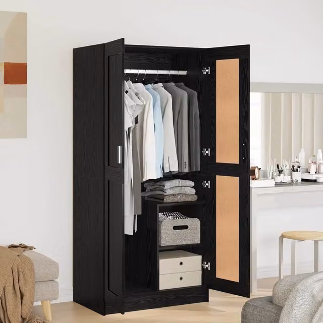 Guardaroba stile rustico vidaXL in legno e metallo nero con ante a battente e ripiani interni L: 82,5 cm, P: 51,5 cm, H: 180 cm – 1