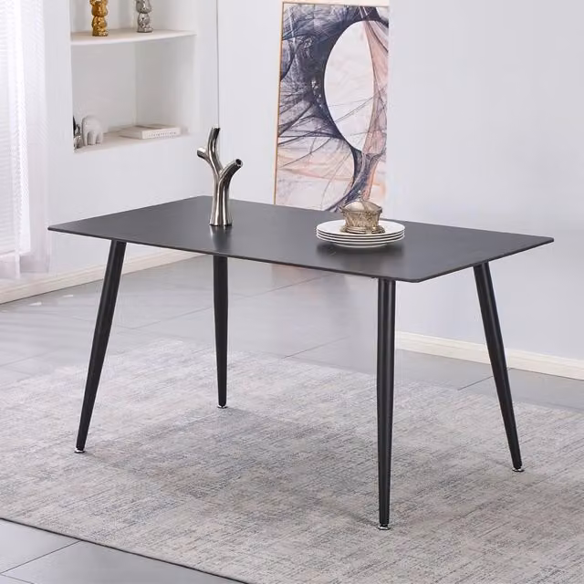 Tavolo da Pranzo Kilo 160×90 cm in Ceramica Effetto Marmo Nero con Venature Oro e Gambe Nere