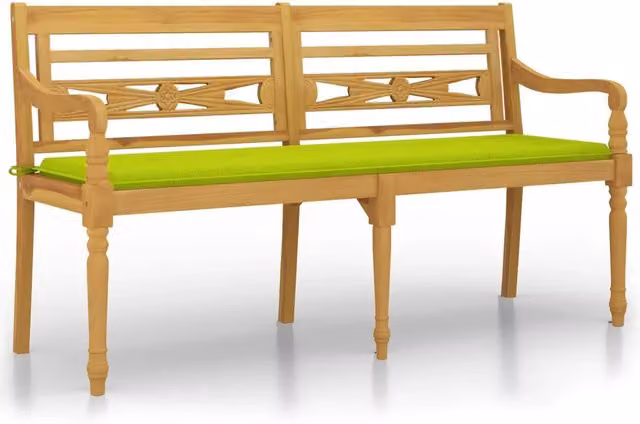Panca da Giardino | Panchina Batavia Cuscino Verde Chiaro 150cm Legno Massello Teak