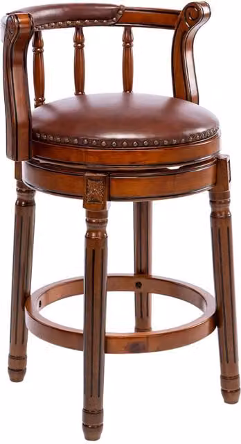 Sgabello da Bar in Pelle Bovino e Legno con Schienale, Girevole a 360°, Altezza 75 cm, Colore Avorio
