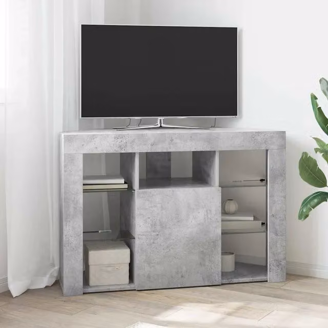 Mobile TV angolare moderno vidaXL con illuminazione LED integrata, colore grigio cemento, L 100 cm, P 40 cm, H 68 cm
