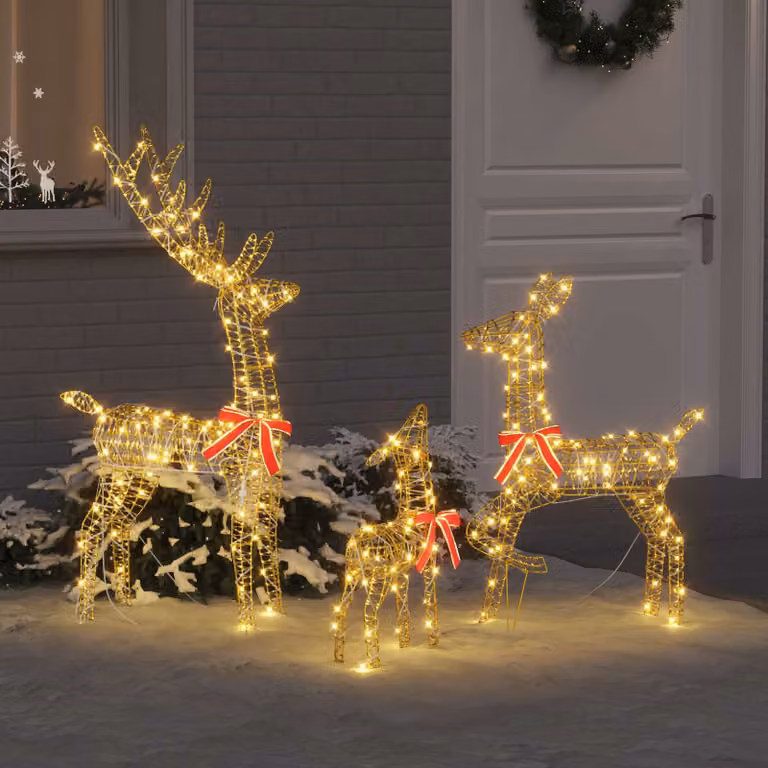 vidaXL Famiglia di Renne 3 pz Bianco caldo 67 x 26 x 127 cm PET