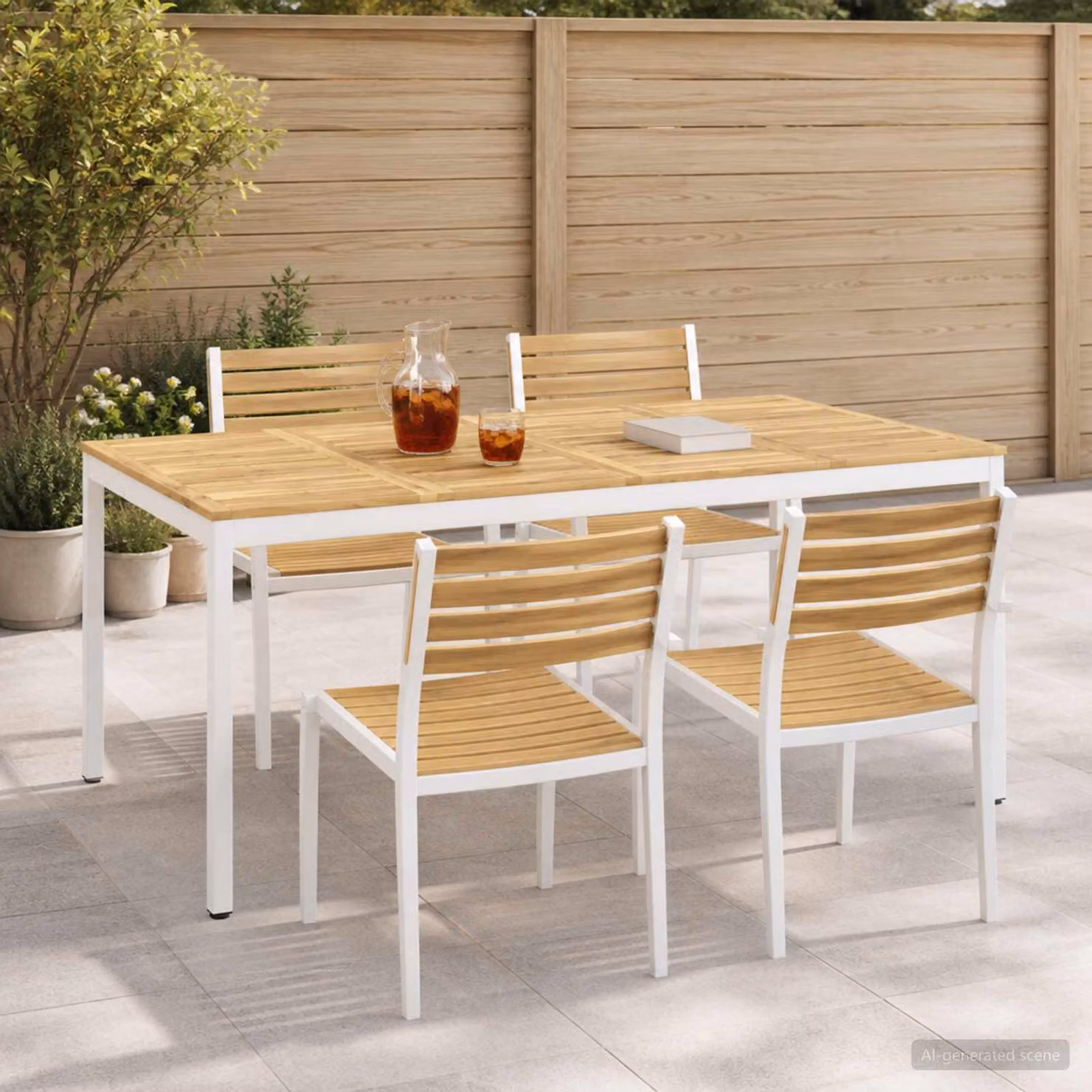 vidaXL Tavolo da giardino rettangolare in legno di acacia bianco L: 196 cm, P: 100,5 cm, H: 75 cm