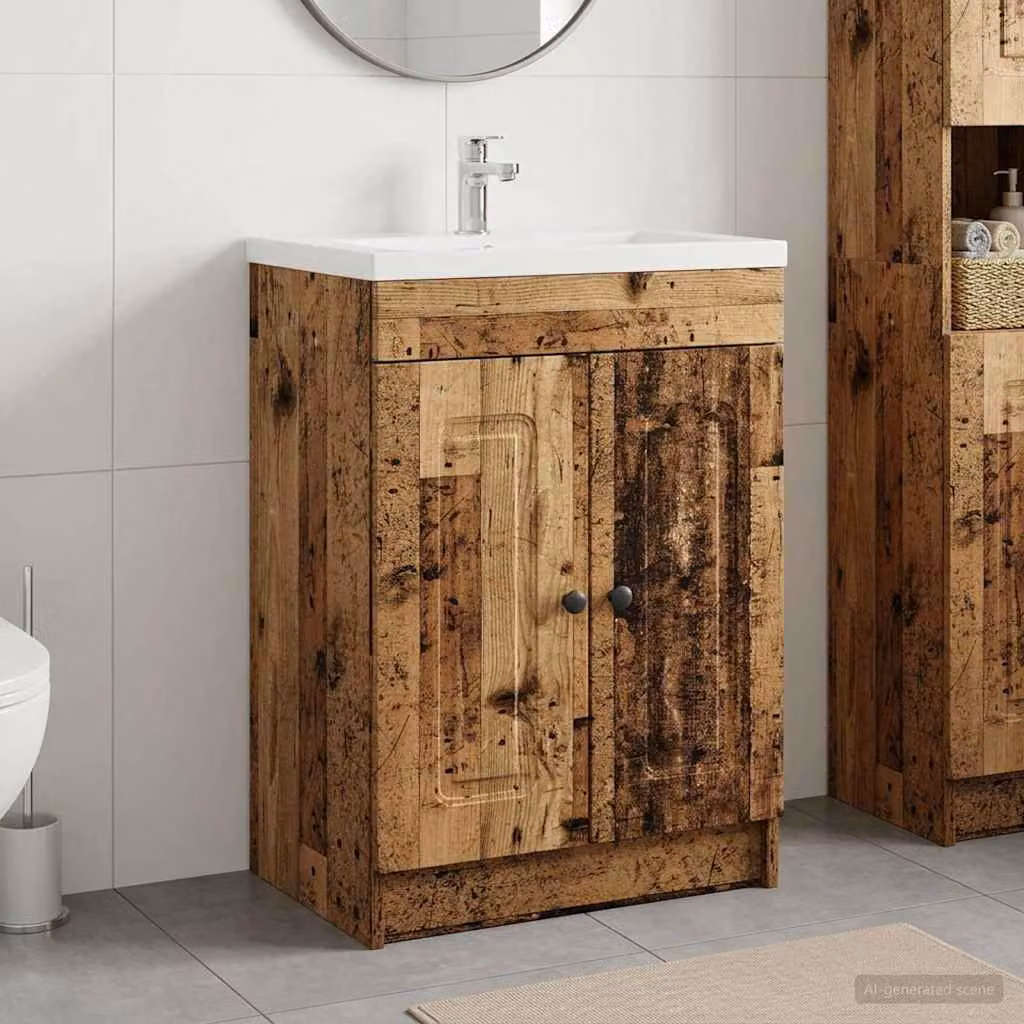 Mobiletto da bagno sotto il lavello vidaXL in legno antico marrone con ante a battente e ripiani interni L/P/H: 78,5 x 21,96 x 37,5 cm