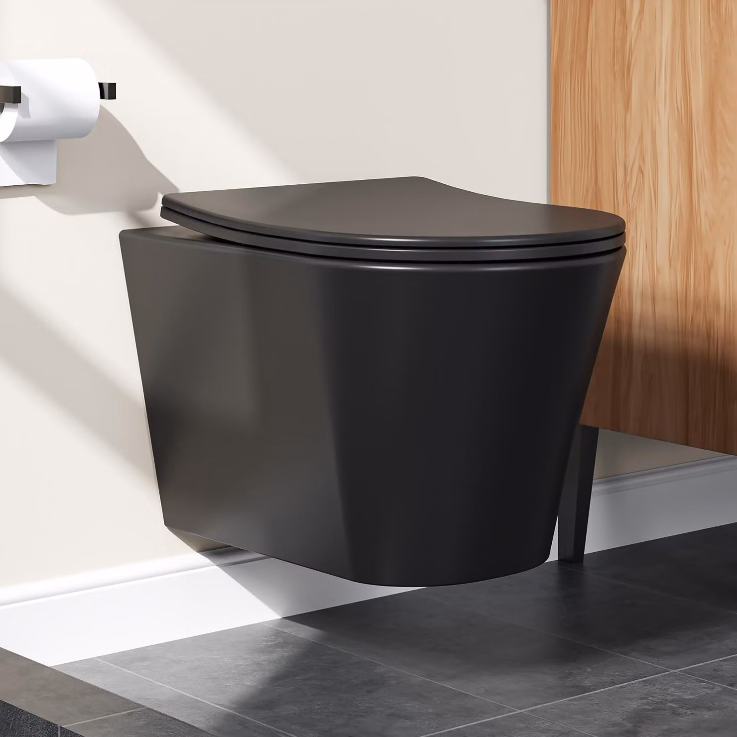HOROW WC sospeso nero opaco con chiusura ammortizzata Coperchio della toilette sciacquone monoforo super-spinoso Vaso in Vetroceramica con nano rivestimento