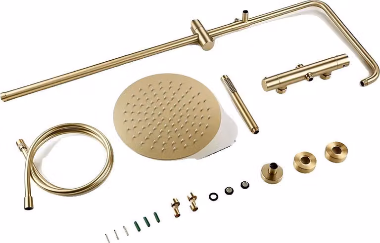 Rubinetto da bagno, controllo termostatico, design a doppia maniglia, oro spazzolato 12 pollici