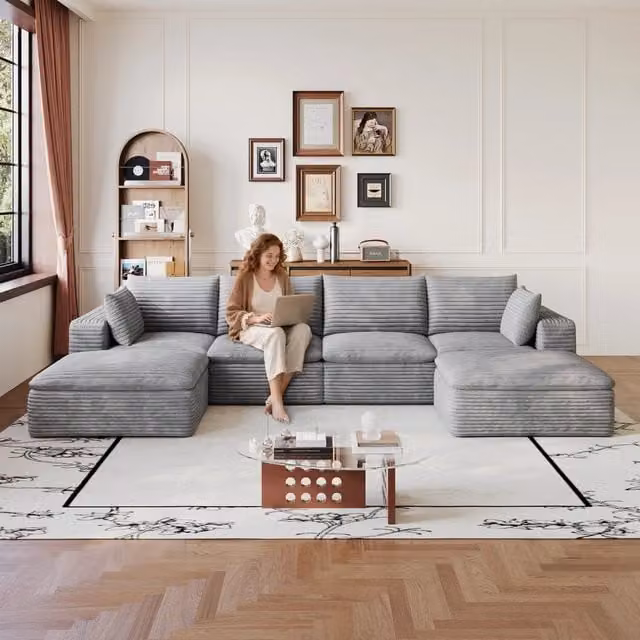 Divano Cloud 3 Posti in Velluto a Coste ¨C MINIMAL ¨C Grigio Scuro, 340 cm, Imbottito