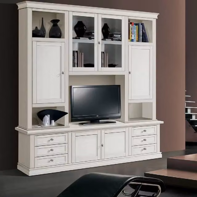 Parete attrezzata classica in legno di pino bianco Mobili 2G L/P/H: 200 x 50 x 227 cm – 3