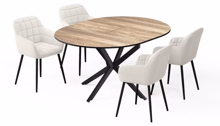 Set di tavoli da pranzo Vicco Loyd Rovere rustico/Nero 120 x 120 cm con 4 sedie da pranzo (beige), Model 62783