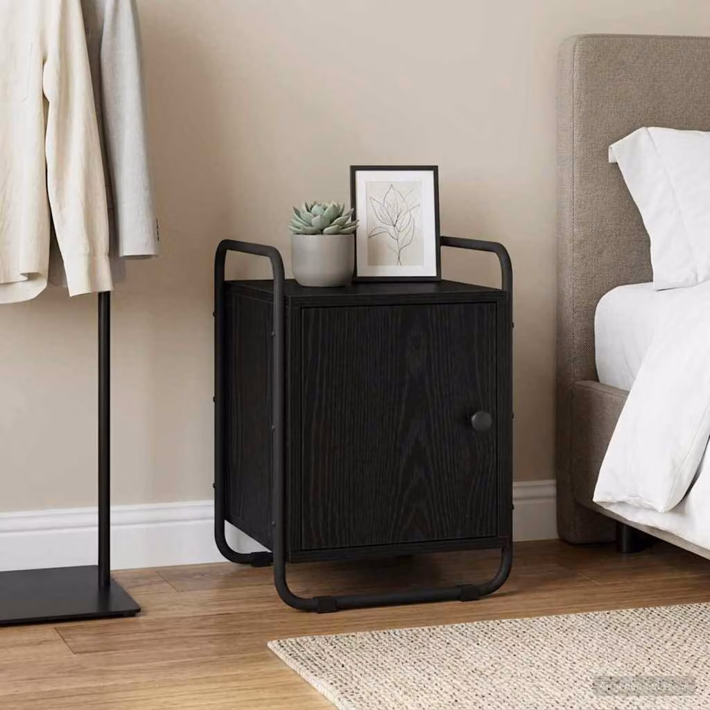 Armadio da notte moderno vidaXL in legno ingegnerizzato e metallo, colore rovere e nero