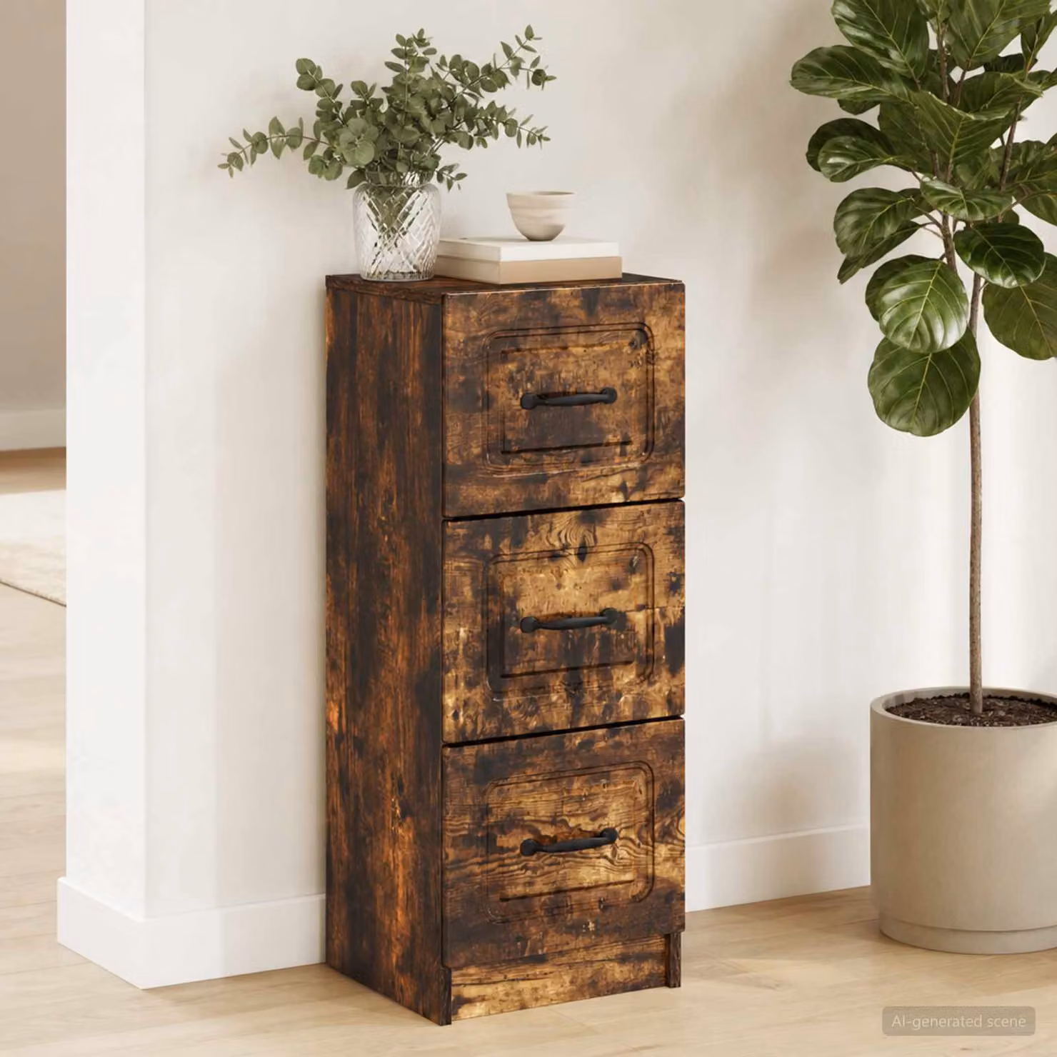 Mobile con cassetti vidaXL in rovere fumo con ruote L: 33 cm, P: 34,5 cm, H: 87 cm