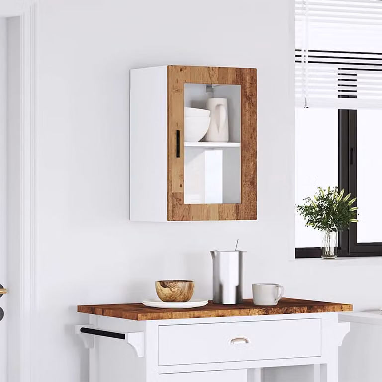 Pensile da cucina moderno vidaXL con ante in vetro, bianco e marrone, L: 60 cm, P: 31 cm, H: 40 cm