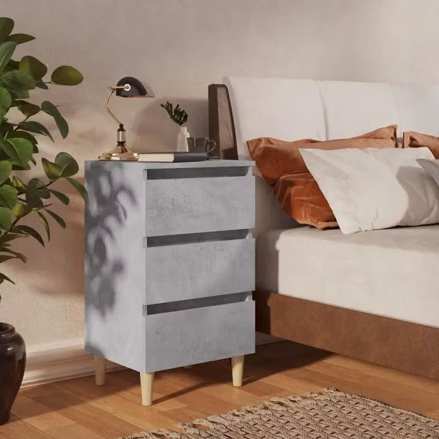Set di 2 comodini Design Mania in stile scandinavo con gambe in legno massello, colore grigio cemento, L 40 cm x P 35 cm x H 69 cm – 1