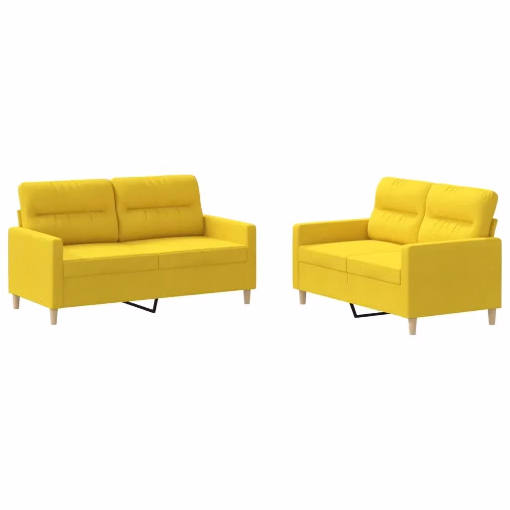 vidaXL Set di 2 Divani Moderni in Tessuto Giallo con Cuscini e Struttura in Metallo e MDF – 2