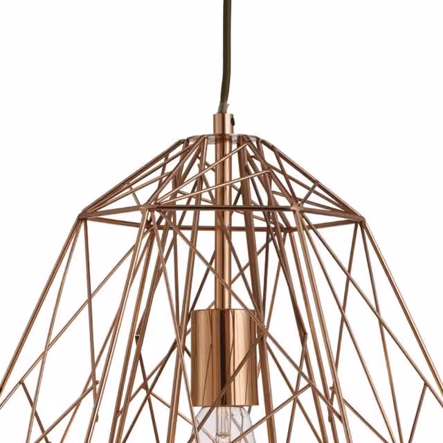 Lampada a sospensione industriale SEARCHLIGHT in metallo color rame con design geometrico a gabbia e attacco E27