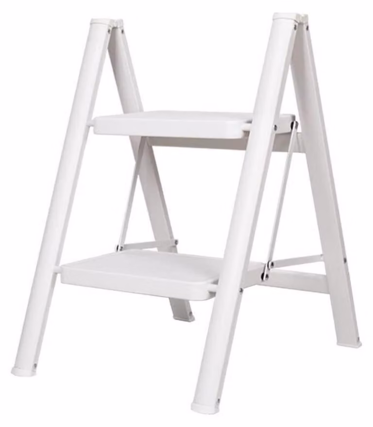Scala a due gradini pieghevole, antiscivolo, con gradini larghi 20 cm, realizzata Acciaio al carbonio, colore bianco, portata massima 150 kg