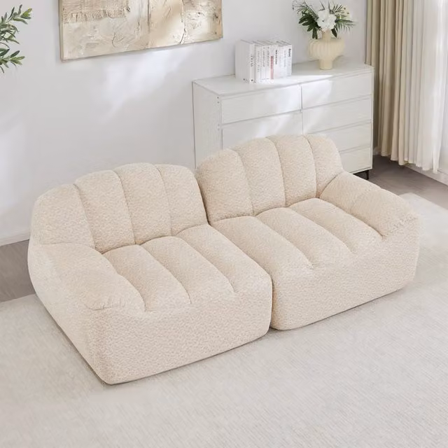 Divano Modulare 2 Posti Boneless ¨C MINIMAL ¨C Beige, Velluto Morbido, Senza Montaggio