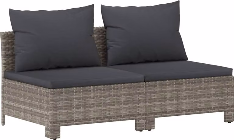 Divano da Giardino a 2 Posti con Cuscini in Polyrattan Grigio
